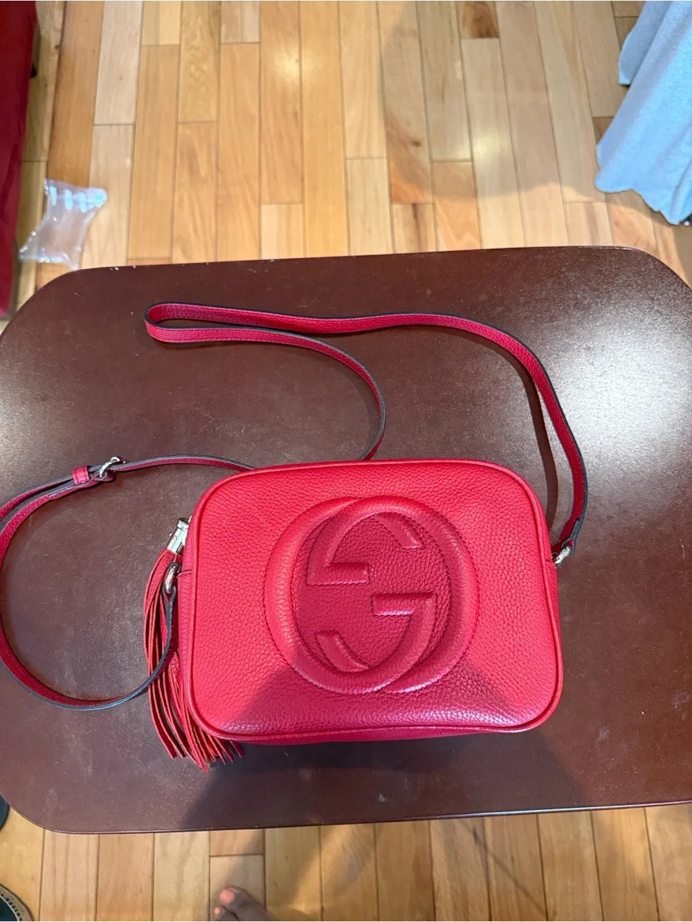 Gucci Red Pebbled Leather Crossbody with Tassel